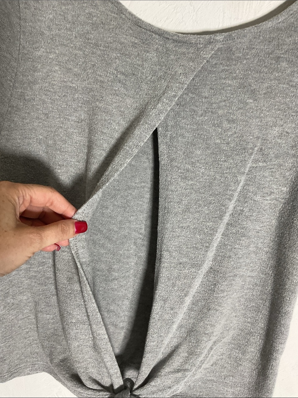 ALYA Gray Ribbed Short Sleeve Crossover Open Back Tie Top Size M - Picture 2 of 8